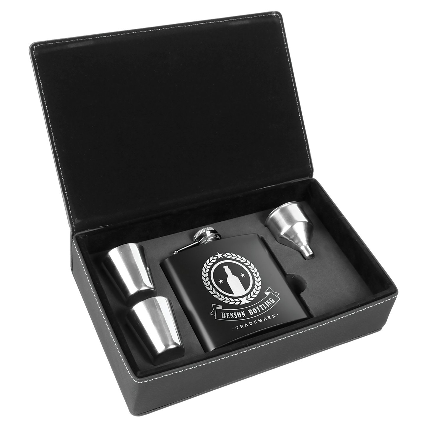 Custom Flask Gift Set - Metal - Black