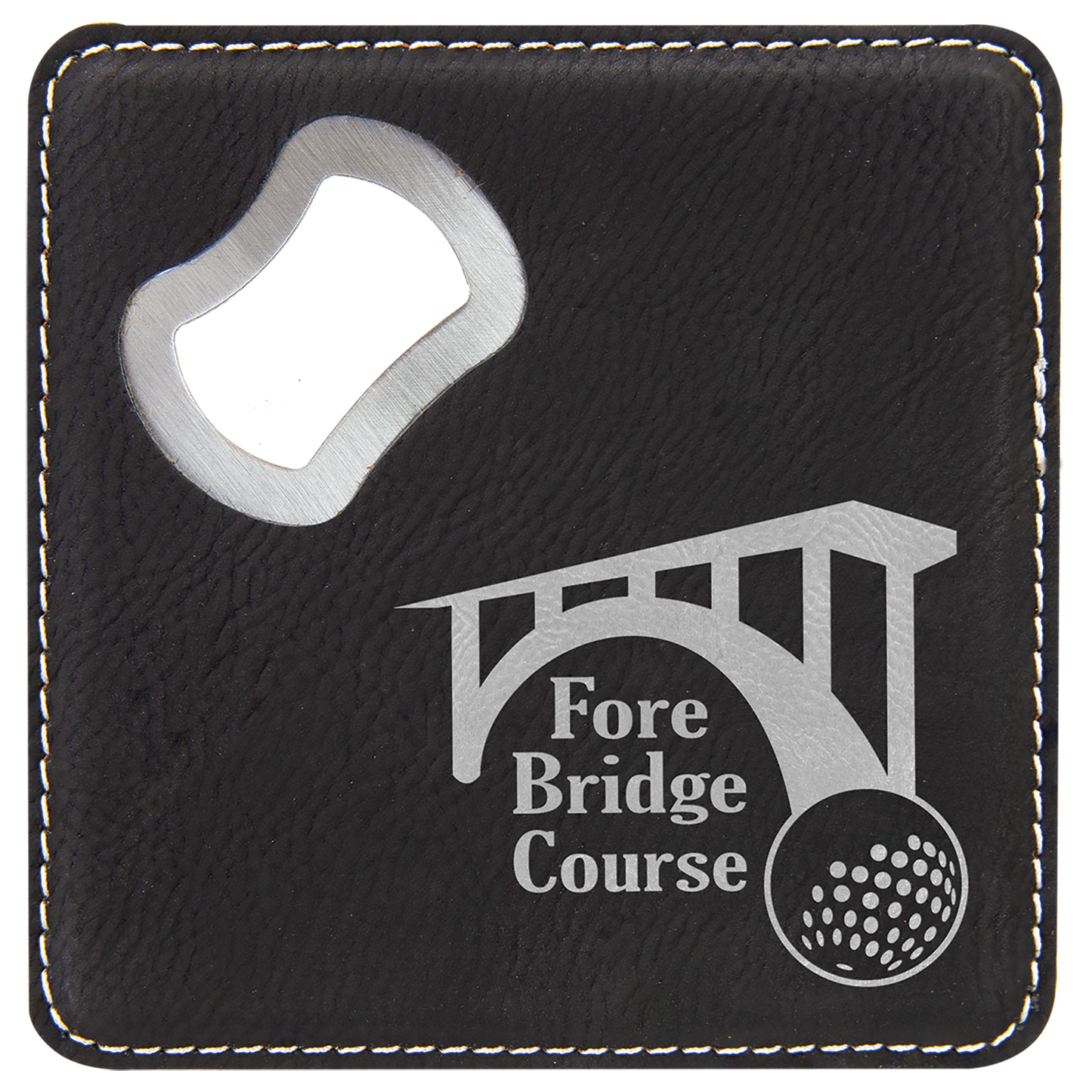 Coaster Bottle Opener - Black with Silver Engraving