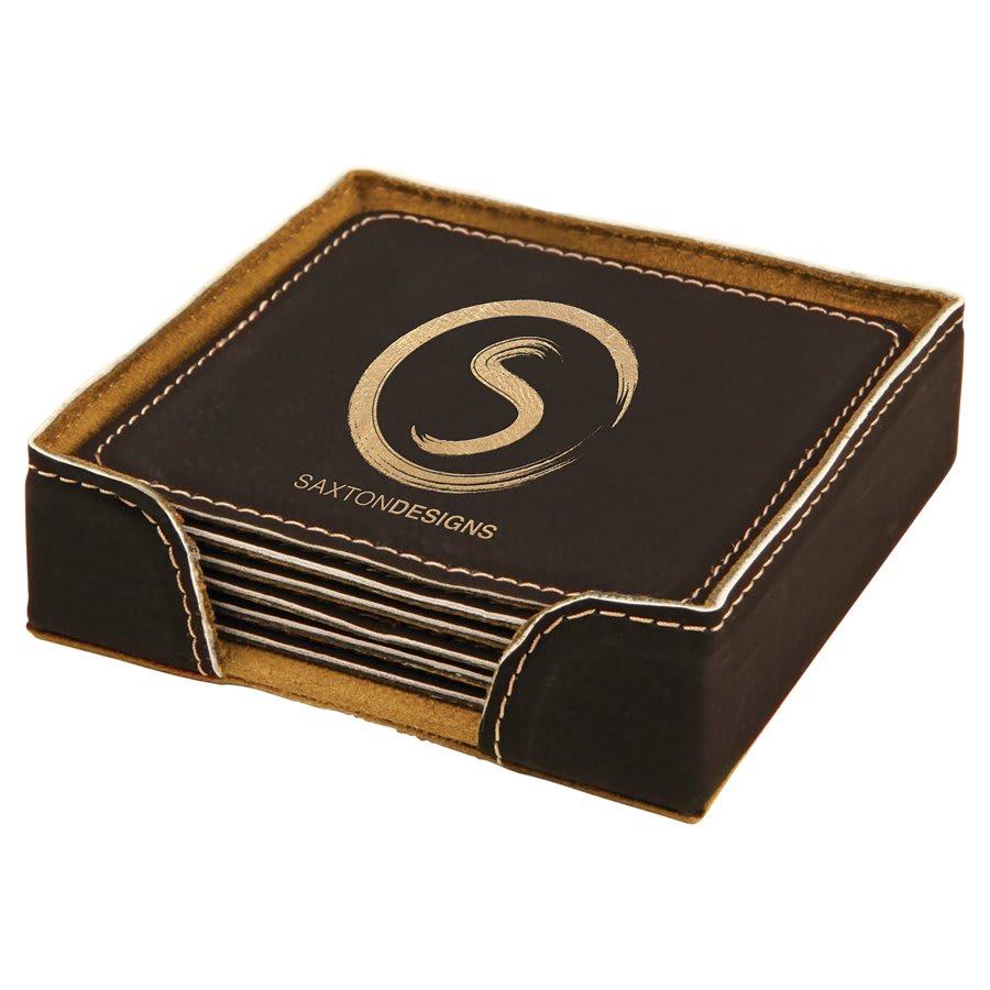 Custom Coaster set - Square - Black with Gold Engraving