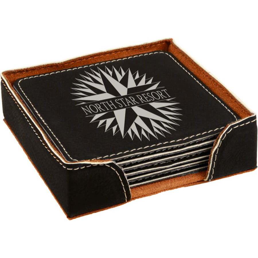 Custom Coaster set - Square - Black with Silver Engraving