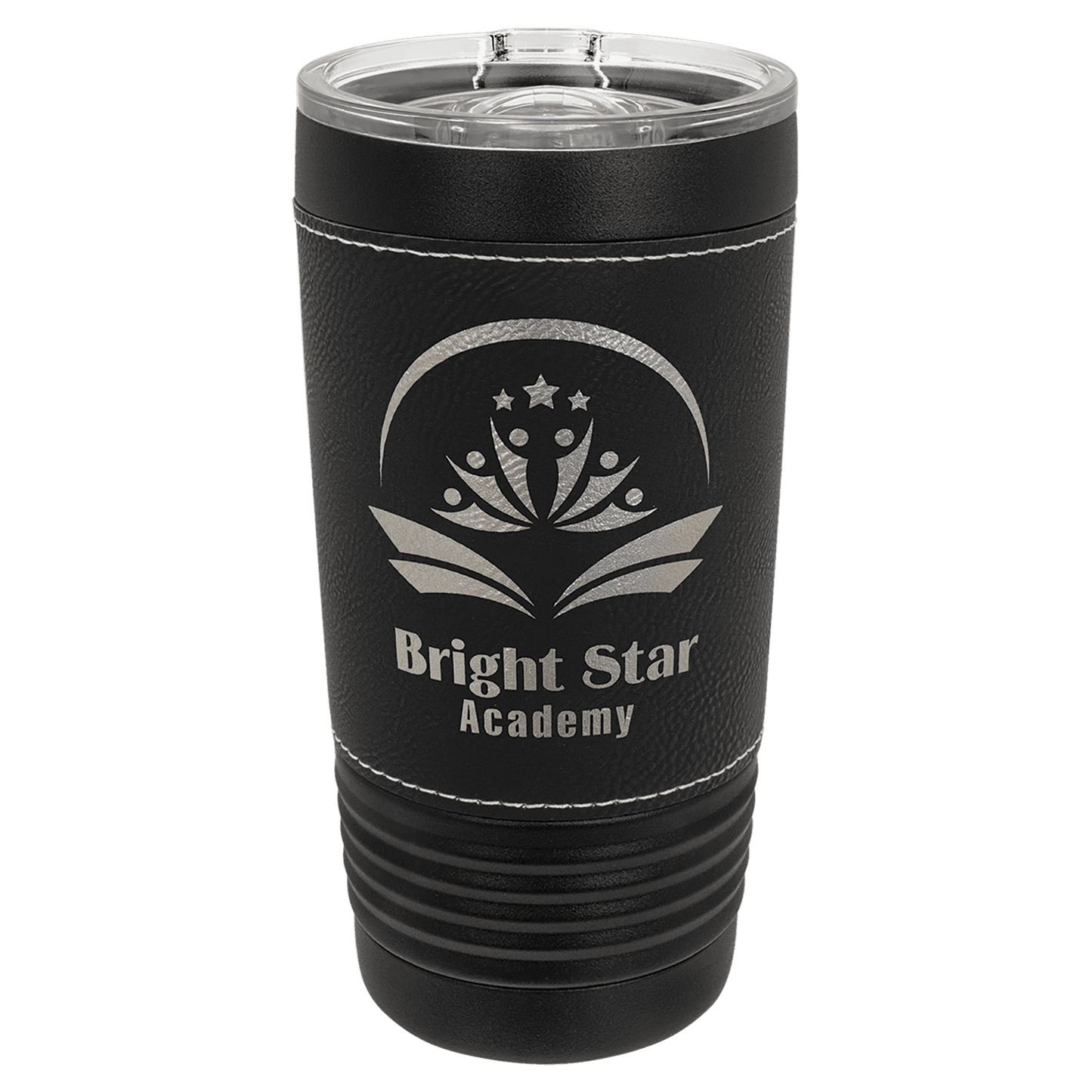 Black Leather Tumblers - 20 ounce - Black Wrap with Silver Engraving