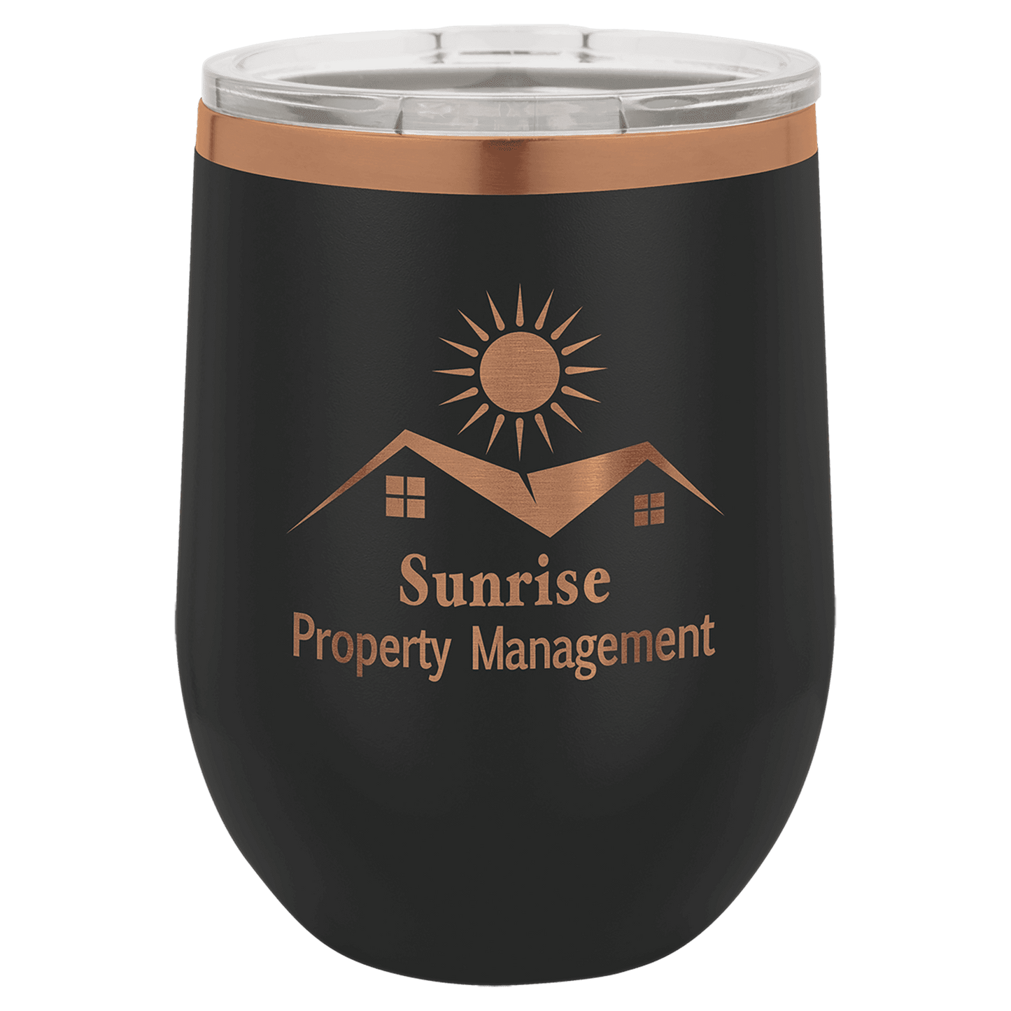Custom Wine Tumbler - Black - Rose Gold Engraving