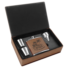 Custom Flask Gift Set - Leather - Dark Brown