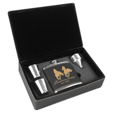 Custom Flask Gift Set - Leather - Black with a Gold Trim