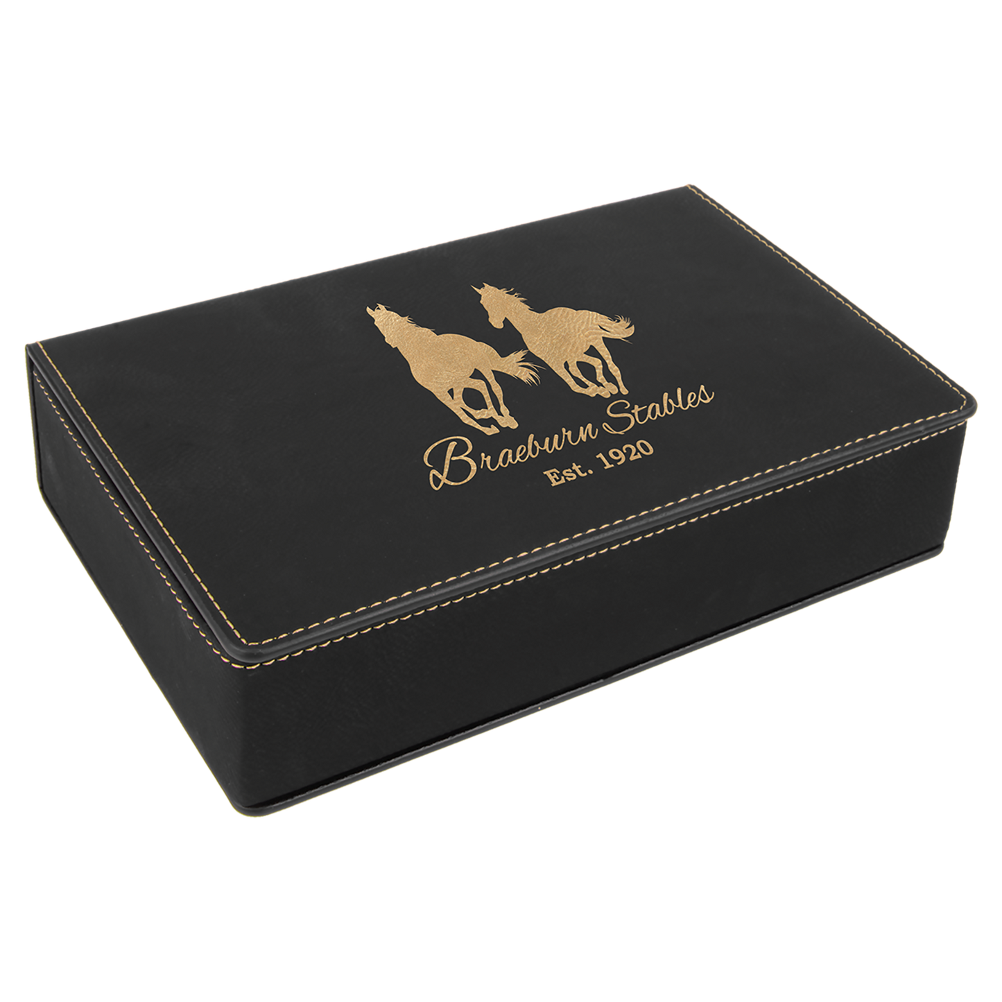 Custom Flask Gift Set - Leather - Black with a Gold Trim