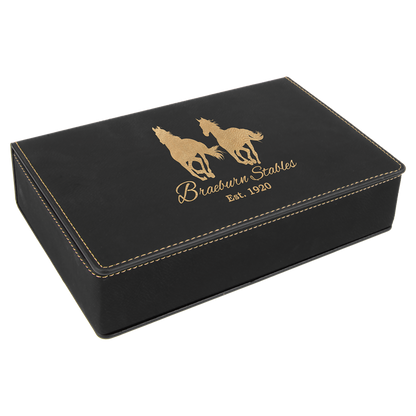 Custom Flask Gift Set - Leather - Black with a Gold Trim