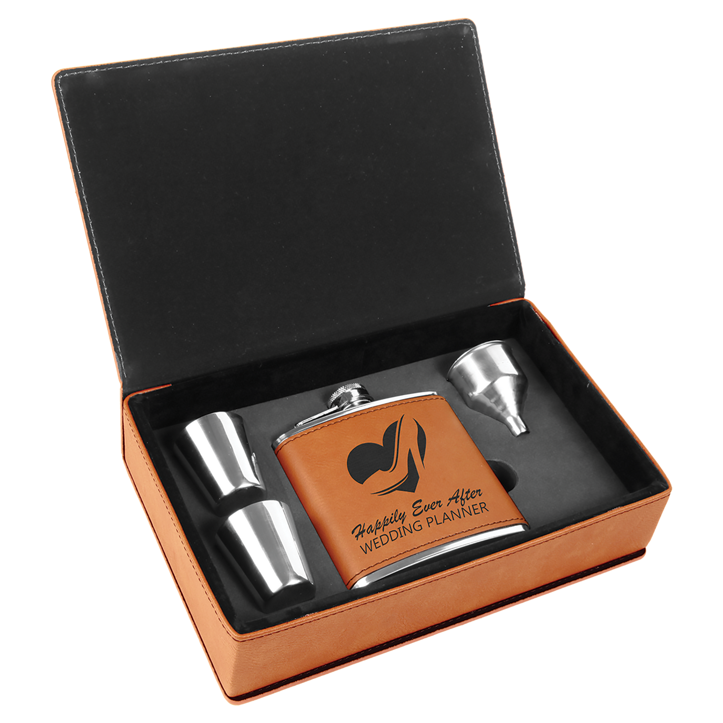 Custom Flask Gift Set - Leather - Rawhide