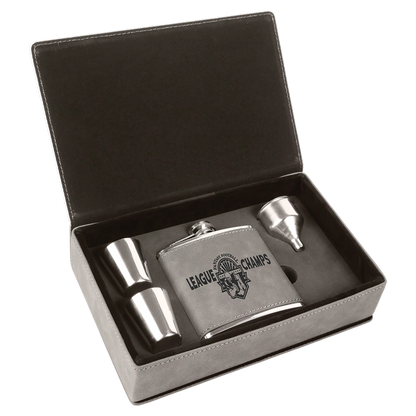 Custom Flask Gift Set - Leather - Grey