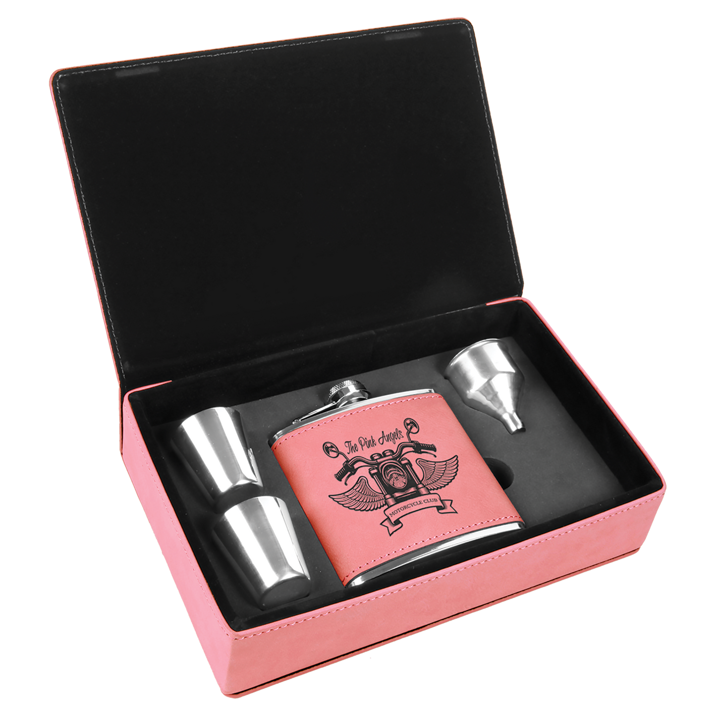 Custom Flask Gift Set - Leather - Pink