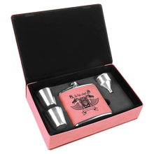 Custom Flask Gift Set - Leather - Pink