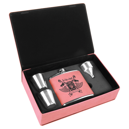Custom Flask Gift Set - Leather - Pink