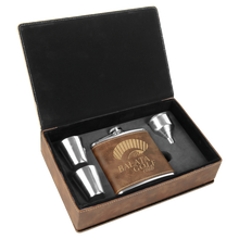 Custom Flask Gift Set - Leather - Rustic with Gold Engraving