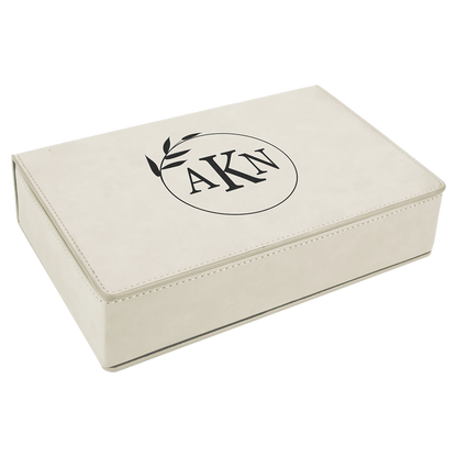 Custom Flask Gift Set - Leather - White