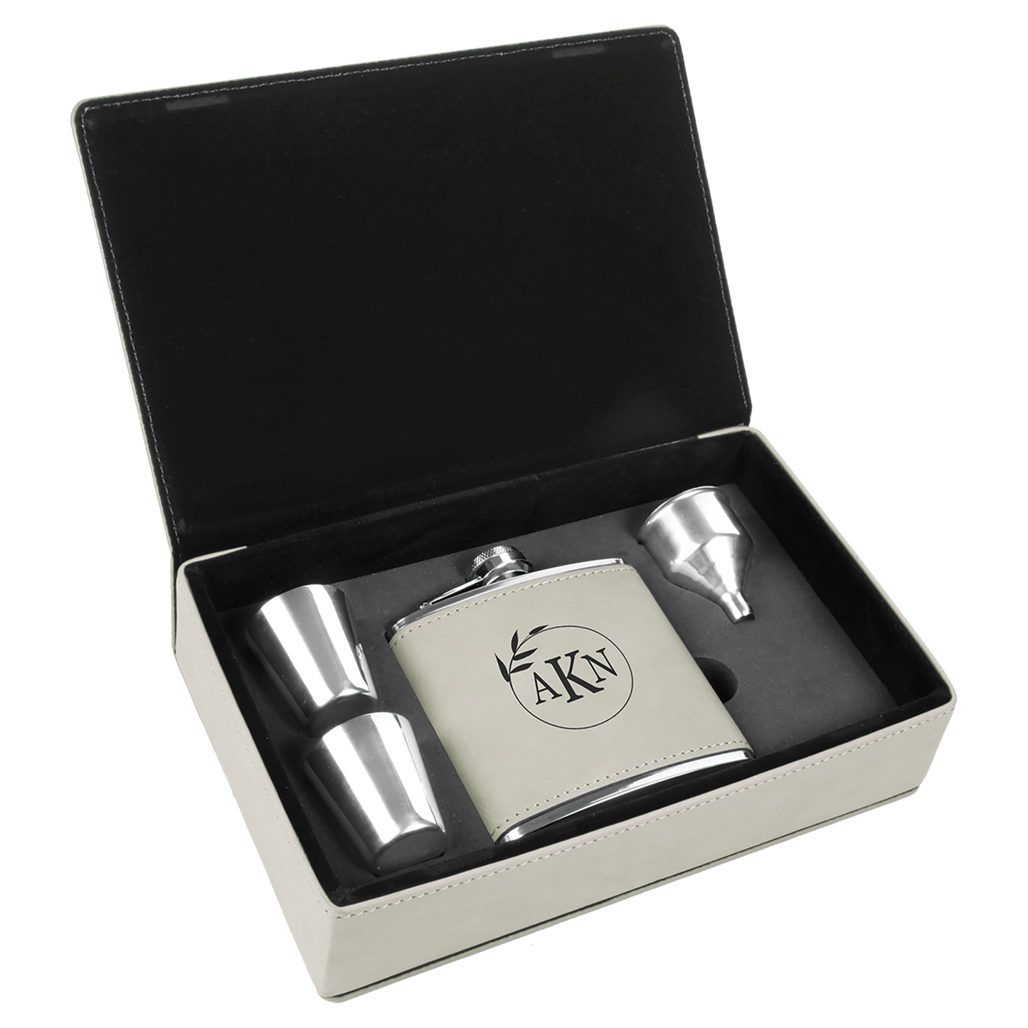 Custom Flask Gift Set - Leather - White