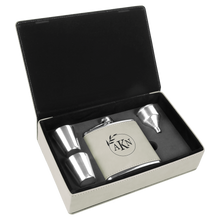 Custom Flask Gift Set - Leather - White