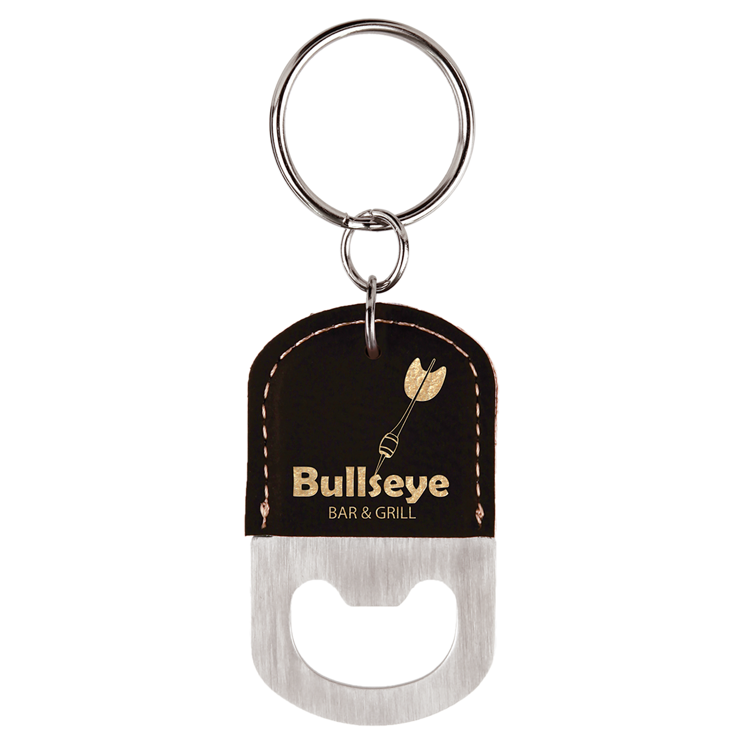 Keychain Bottle Opener - Oval - Black with Gold Engraving