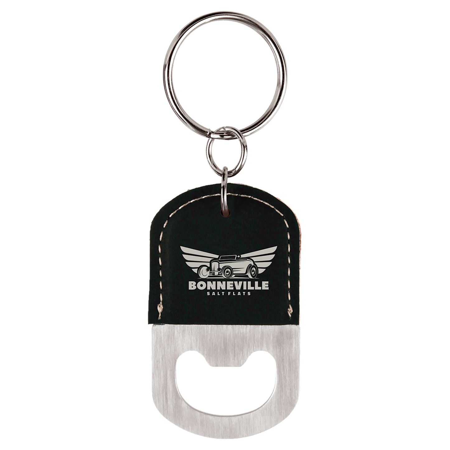 Keychain Bottle Opener - Oval - Black with Silver Engraving