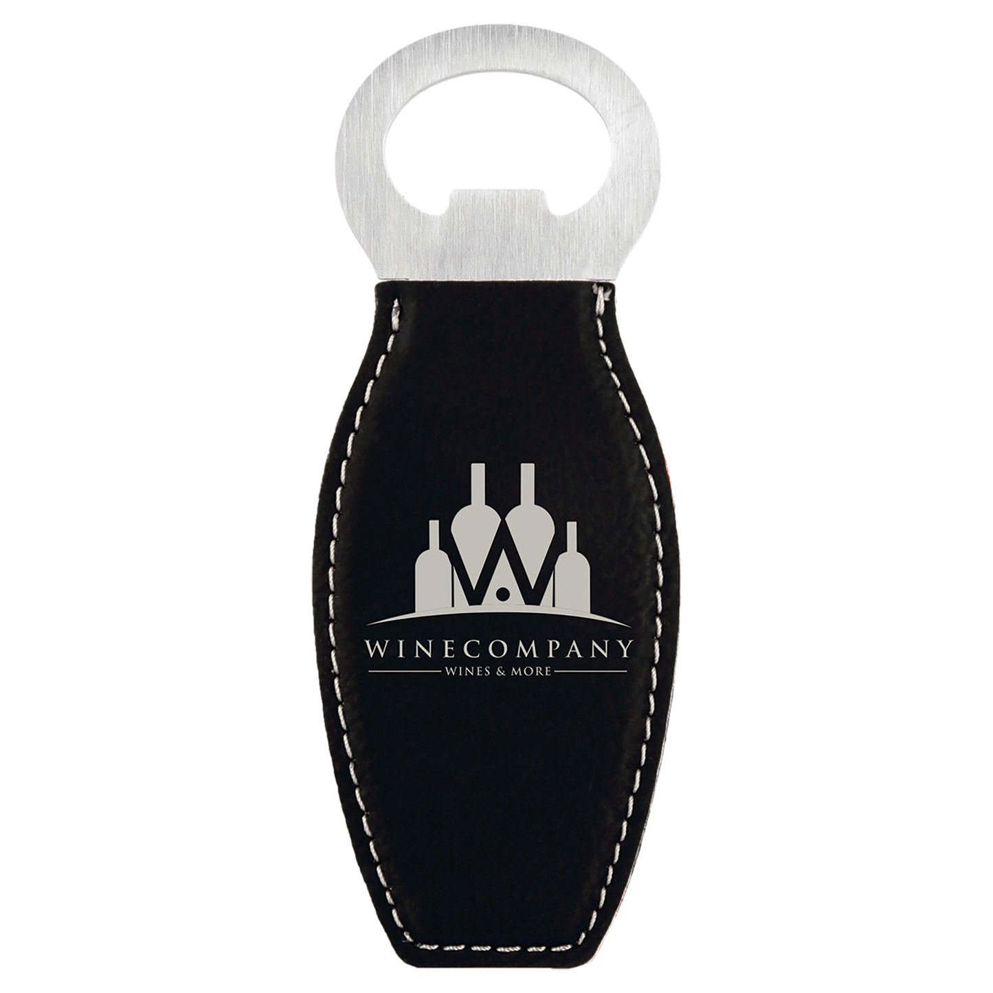 Custom Bottle Opener Magnet - Black with Silver Engraving